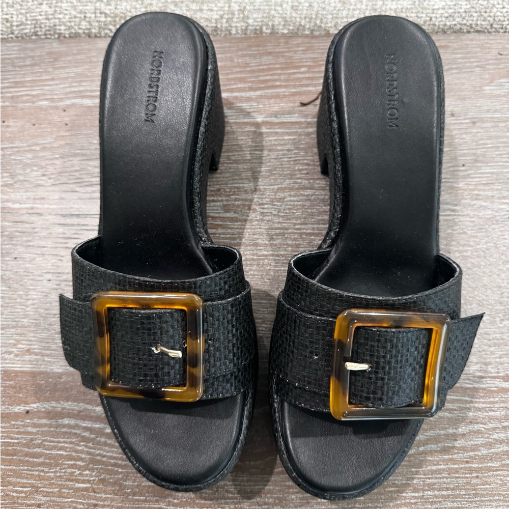 Nordstrom Courtney Black Woven Buckle Platform Slide Sandals Mules 7M